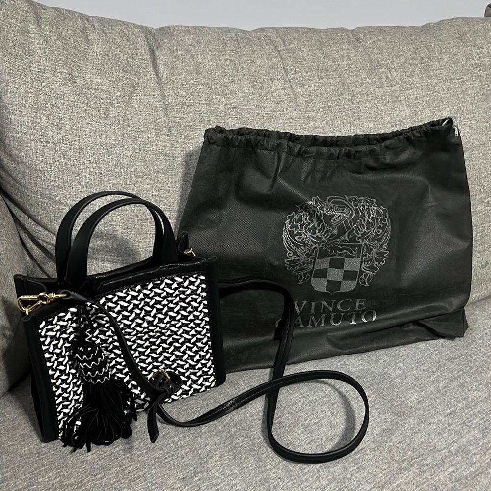 Vince Camuto small square crossbody, black and white with cute tassel.